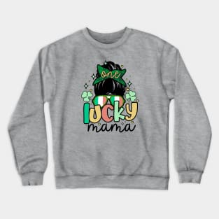 One Lucky Mama St Patrick's Day 2024 Messy Bun Cool Mom Crewneck Sweatshirt